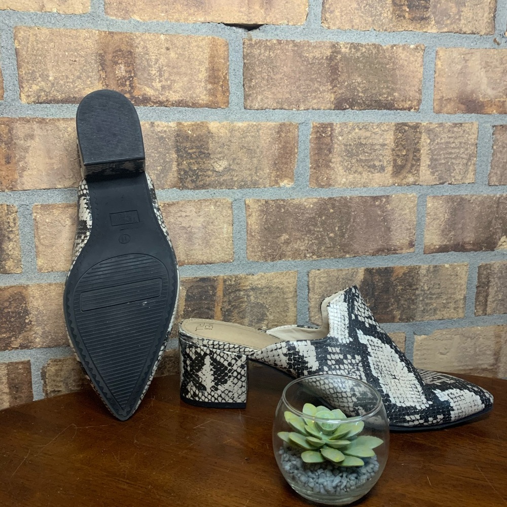 Snake print mules